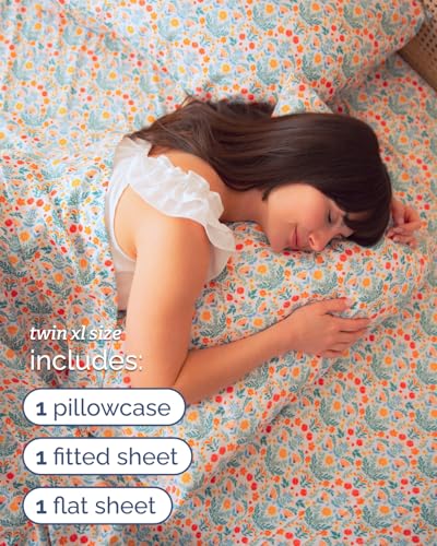 Image of Twin XL 3 Piece Floral Sheet Set - Breathable & Cooling - Garden Bloom