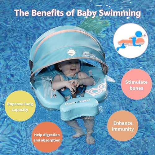 Image of Mambobaby Float with Removable UPF50+ UV Sun Protection Canopy, Infant Pool Float Swimming Float with Tail & Adjustable Safety Seat, Baby Floats for Pool Bathtub (Narwhal Green-K03NGCTLURBKMF01K03)