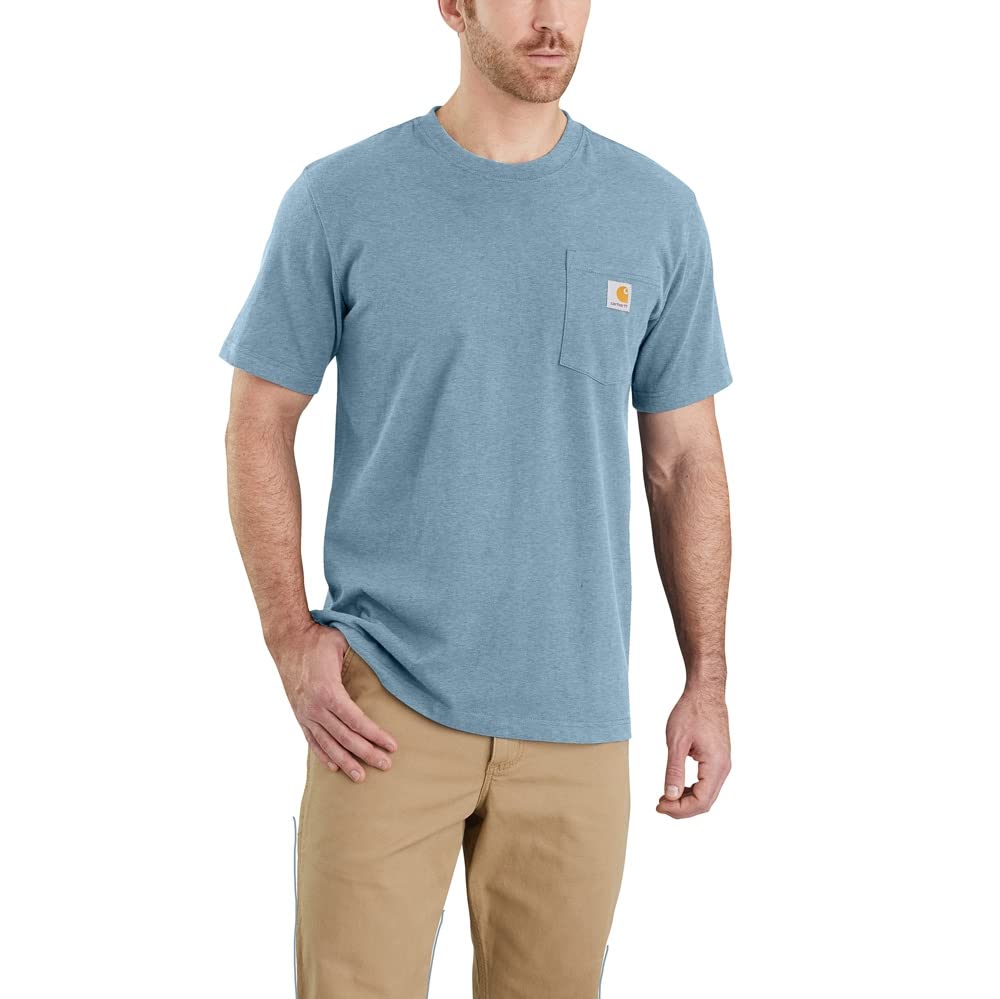 CarharttMen's Relaxed Fit Heavyweight Short-Sleeve K87 Pocket T-Shirt Work Utility, Alpine Blue Heather, XL