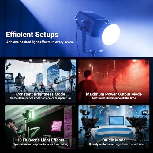 Image of NEEWER 600W RGB Studio Video Light with 2.4G /APP /DMX Control, 56,000lux /1m CRI95+ COB LED Continuous Output Lighting, 2500K-7500K PWM Dimming 17 Scenes Bowens Spotlight for TV News Filmmaking, AS600C