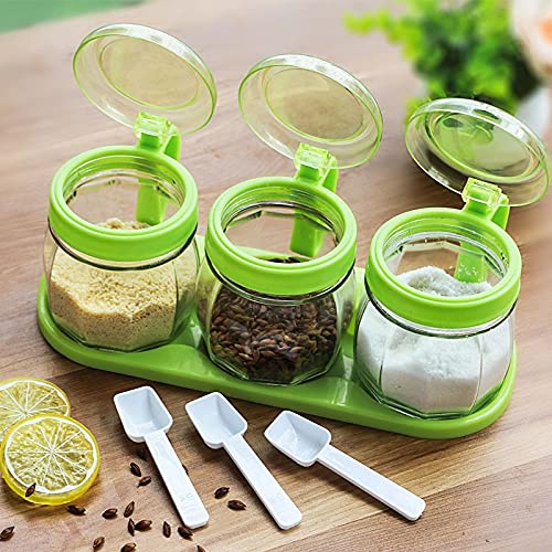 AQQWWER Auslaufsichere Gewürzgläser aus Glas, 3er-Set, perfekt für die Küche, luftdichte Behälter für verschiedene Gewürze und Gewürze
