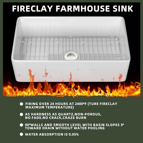 Tuktuk TUK-GFC3318-GW White Farmhouse Sink 33 Inch Fireclay Apron Front Single Bowl Kitchen Sink Deep Drop In Farm Sink Undermount thumb #1