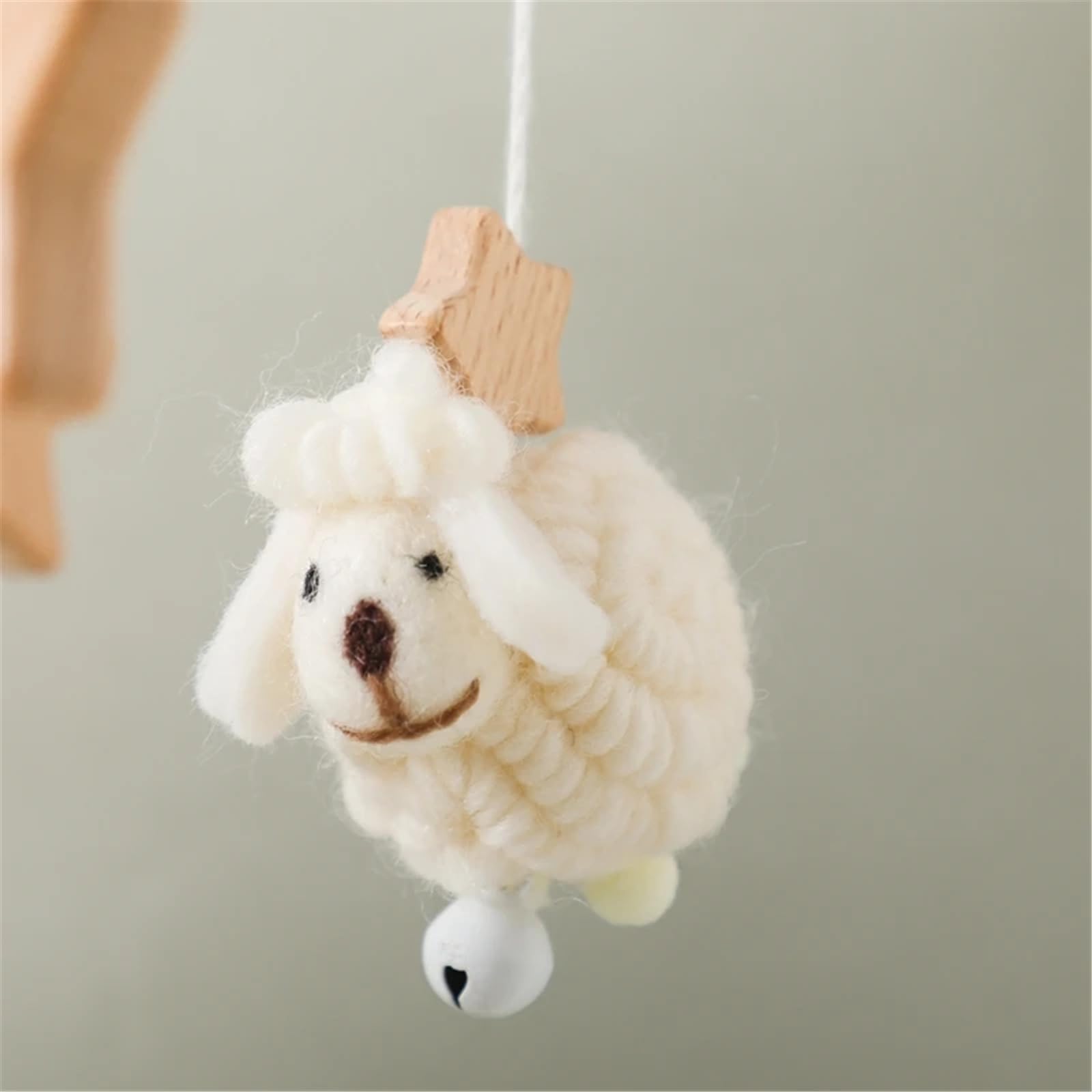 Tiere Mobile Baby Windspiele, Stern Mond Lamm Mobile Baby Holz mit Filzbällen, Mobile Baby Mädchen Bettglocke Anhänger für Babybett Jungen und Mädchen (Weiß)