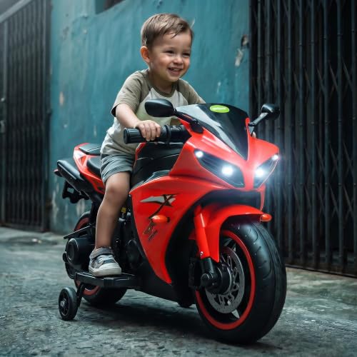 Image of Baybee R7 Baby Electric Bike for Kids with LED Lights & Music | Toddler Ride on Baby Bike with Foot Acceleration | Rechargeable Battery Operated Bike for Kids to Drive 1 to 3 Years Boys Girls (Red)