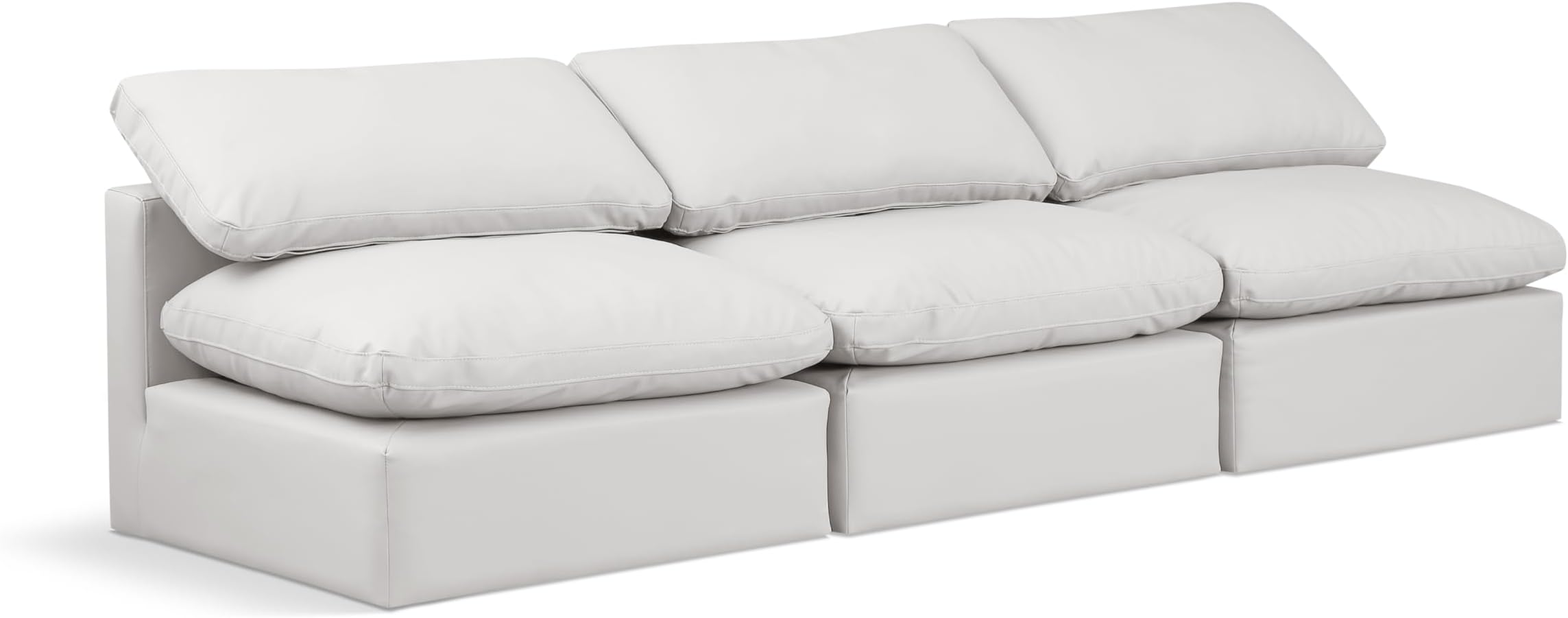 Meridian Furniture 146Cream-S3 Indulge Collection Modern | Contemporary Modular Sofa with Soft Cream Durable Vegan Leather, Fiber-Filled Cushions, Modular, 105" W x 35" D x 32" H, Cream