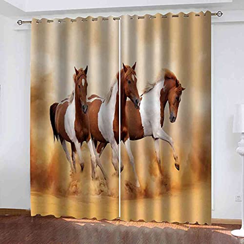 Rideaux à oeillets 100% polyester motif cheval 3D finitions de qualité supérieure - 2