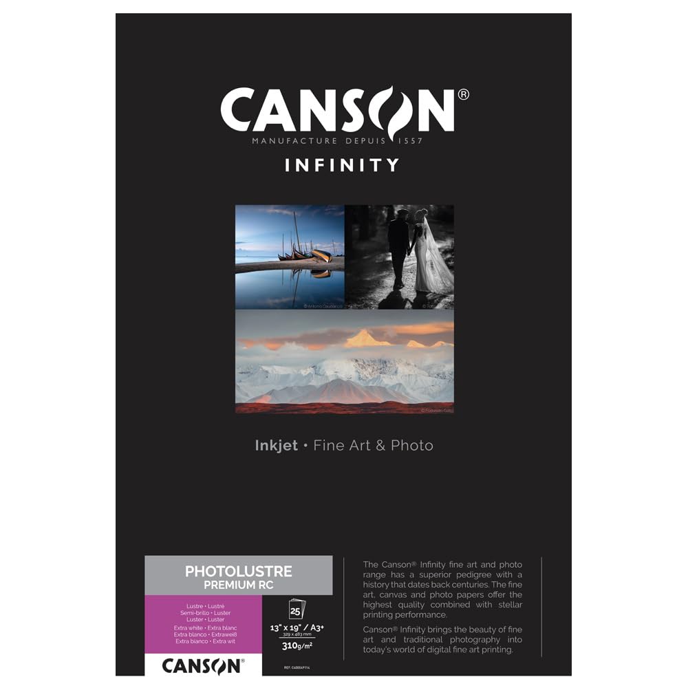 Canson Infinity Photo Lustre Premium RC 310gsm, Smooth White Inkjet Paper, A3+, Box of 25 Sheets
