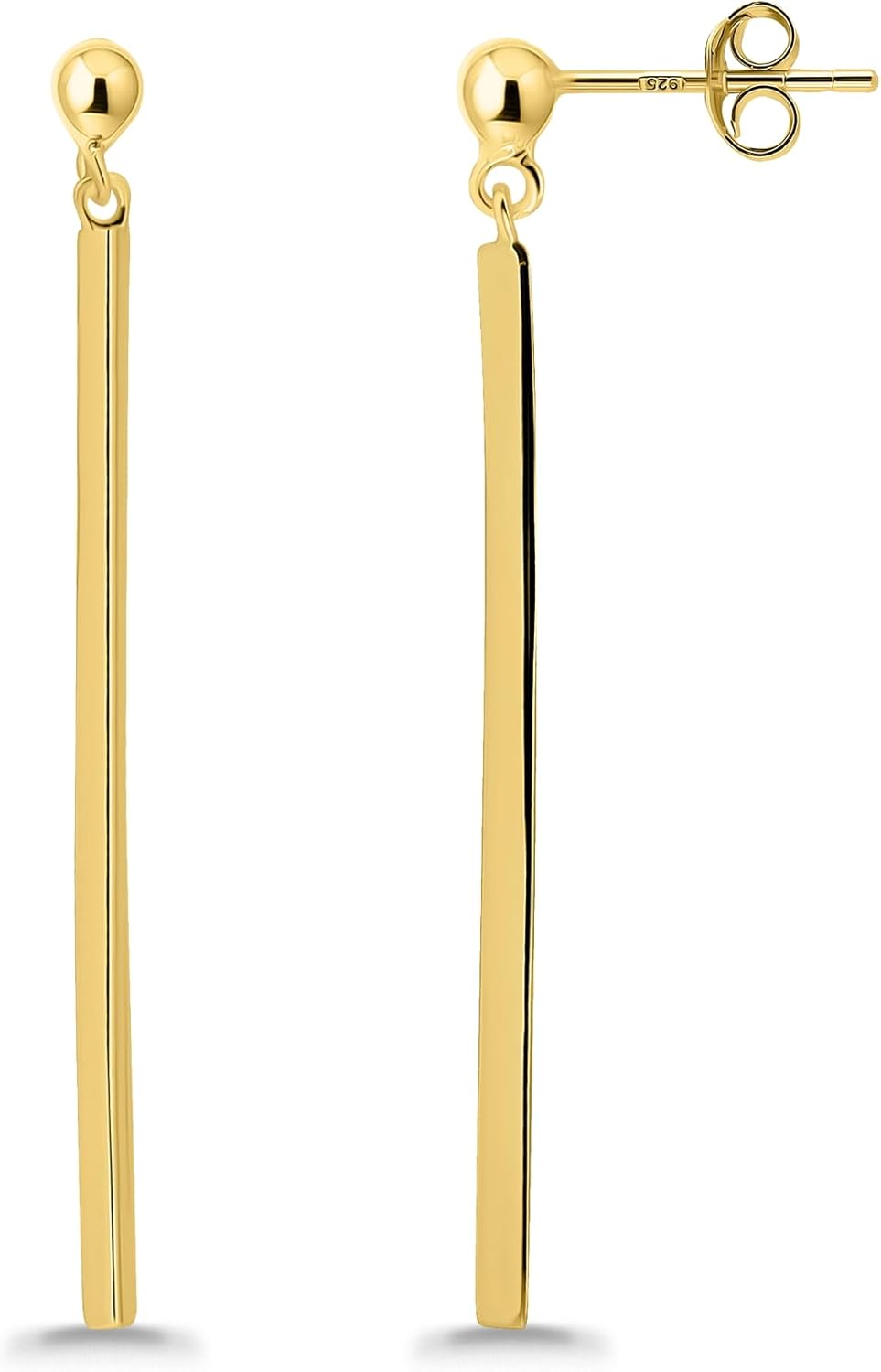 Hoops & Loops 925 Sterling Silver Polished Long Bar Dangle Bead Earrings for Women | Silver, Yellow Gold, Rose Gold