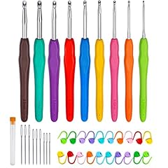Diompirux 9 Pezzi Uncinetti Ergonomic con 20 pennarelli, Crochet kit di Dimensioni Complete, 2mm-6mm Lunghe Knit Needles, Regalo per Ragazze, Kit per Principianti ed Esperti Amanti dell'Uncinetto