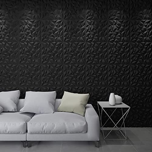 Image of Kayra Decor 3D PVC Wall Panels - Small Diamond Design, Black Color 19.7 inch x 19.7 inch (Pack of 6) - Covers 16.17 Sq. Ft.