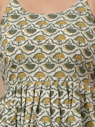 Image of feranoid Women Cotton Printed Sleeveless Strap Peplum Top