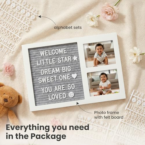 Image of a baby cherry - Baby Picture Frame with Announcement Message Felt Board & Letterboard Letters | My First Year Picture | Ultrasound Picture Frame | white