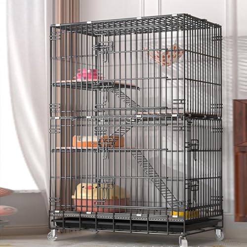 大型折りたたみ 猫ケージ Tufduzo 3段特大ドア開口部キャット ペット 収納 インストール不要 ペット 猫 ユニバーサルプーリー (4層120 x 73 x 160 cm,ブラック)