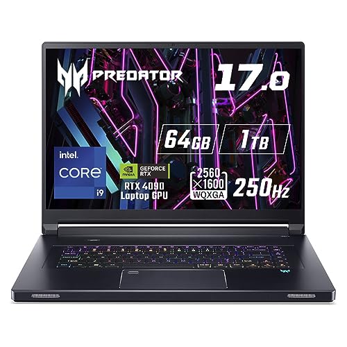Acer Predator Triton 17X ゲーミングノートパソコン Core i9 64GBメモリー 1TB SSD RTX4090 17インチ WQXGA 250Hz RGB英語キーボード Wi-Fi 6E DTS：X® Ultra AeroBlade™ 3D Fan PTX17-71P-N94Z49のサムネイル