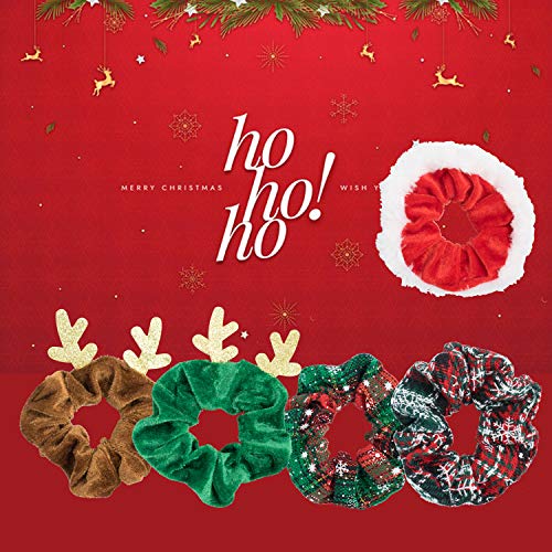 9 Pack Vintage Christmas Hair Scrunchies Soft Hair Ties Hair Bands Elastic Hair Scrunchy Hair Accessories Top Knots Buns Gift For Christmas New Year Girls Women #TOP5
