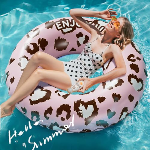 Image of Proberos Adults Swim Ring Self-Inflation Swimming Pool Ring Inner Diameter 34cm PVC Fashion Pink Leopard Print Swim Ring Beach Swim Pool Ring