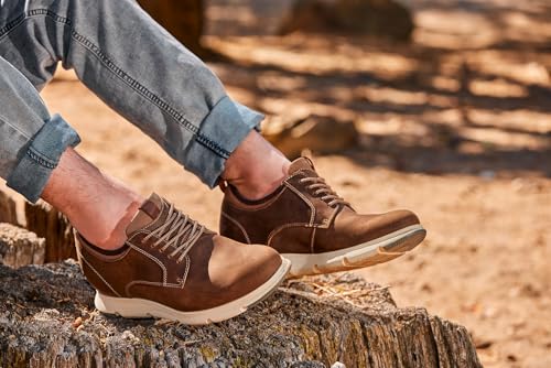 Image of CALTO Men's Invisible Height Increasing Elevator Shoes - Coffee Brown Lace-up Premium Leather Casual Derby - 3.3 Inches Taller - J1201 - Size 8 D(M) US