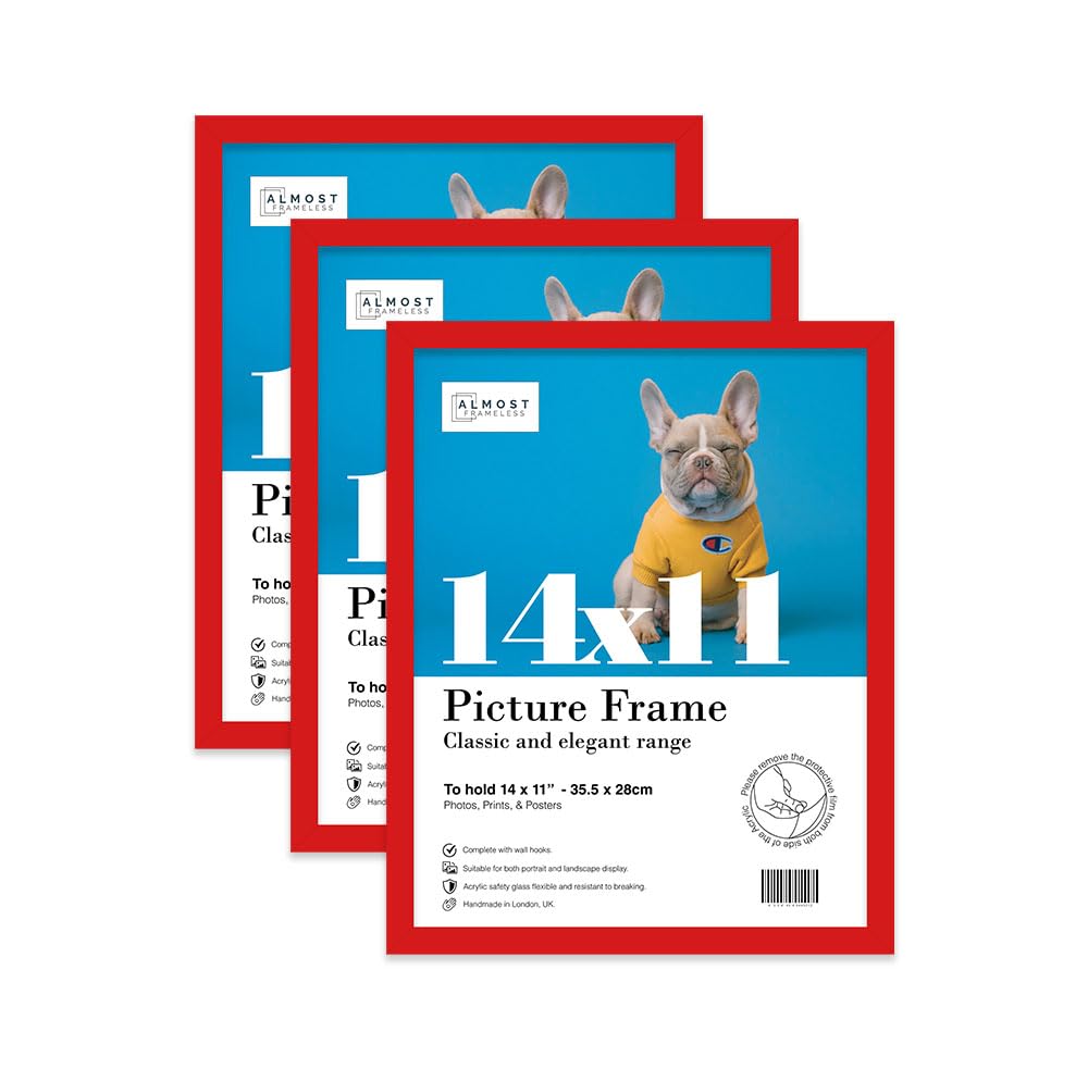 Almost Frameless 14x11 Red Picture Frame Set of 3, Display 14x11 Picture Gallery Wall, Poster, Photo, Artwork, or Print, Yellow