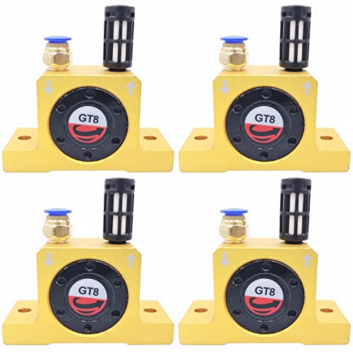 (4-Pieces) GT8 1/8\'\' Pneumatic Turbine Vibrators, Silent Golden Industrial Turbine Vibrator for hopper Golden with Free Muffler, Pneumatic Ball Vibrators With Silencer and Connector
