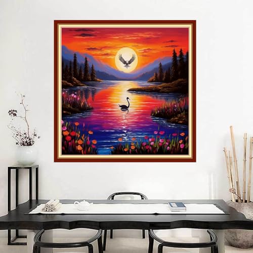 Image of Joyhoor Stamped Cross Stitch Kits for Beginners Needlepoint Kits for Adults Embroidery Kits 11CT Counted Cross Stitch Kits Printed Embroidery Pattern-Sunset Scenery 18x18 inchs