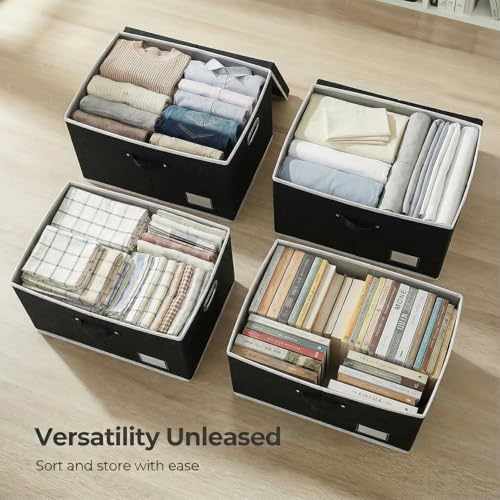 Image of PRANDOM Storage Boxes with Lids [3-Pack] Fabric Collapsible Storage Bins Organizer Containers Baskets Cube with Cover for Home Bedroom Closet Office Nursery Black（23.4X15.9X11.5