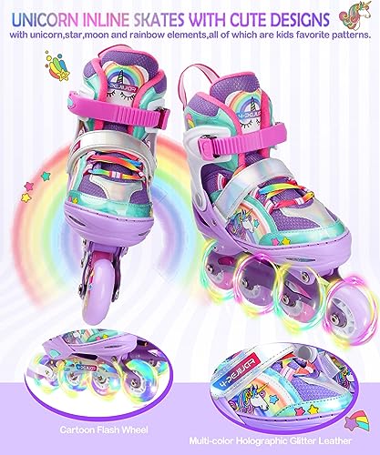 Einhorn Inliner für Mädchen Kinder Größen Verstellbar Mit Allen Leuchtenden Rädern Regenbogen...