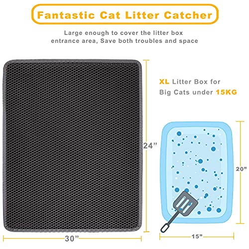 Image of Cat Litter Mat 30 inch x 24 inch LARGE Size, Urine Proof Waterproof Sleeping Pad, Premium EVA No Phthalate, Washable Easy Clean, Trapping for Litter Box Anti Tracking Kitty Mats Gray