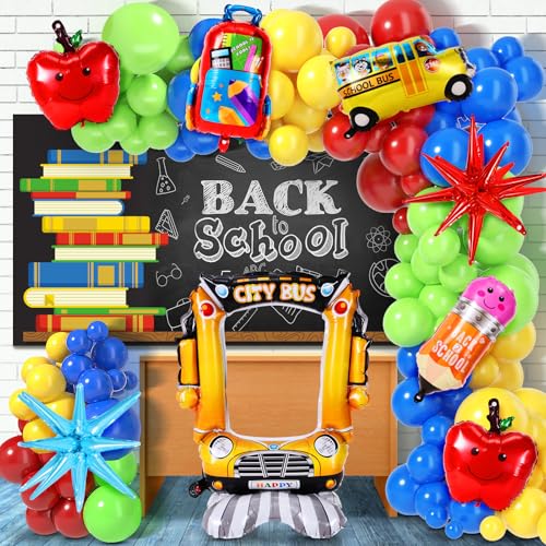 Kit de guirlande d'arche de ballons rentrée scolaire avec bus et cartable en aluminium