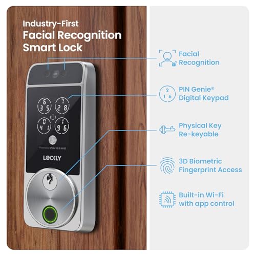 Image of Lockly Visage Zeno Series Smart Lock, Facial Recognition & Fingerprint Keyless Entry Door Lock, Built-in Wi-Fi Deadbolt with Apple Home Key, PIN Genie Keypad, App Remote Control, Easy Installation