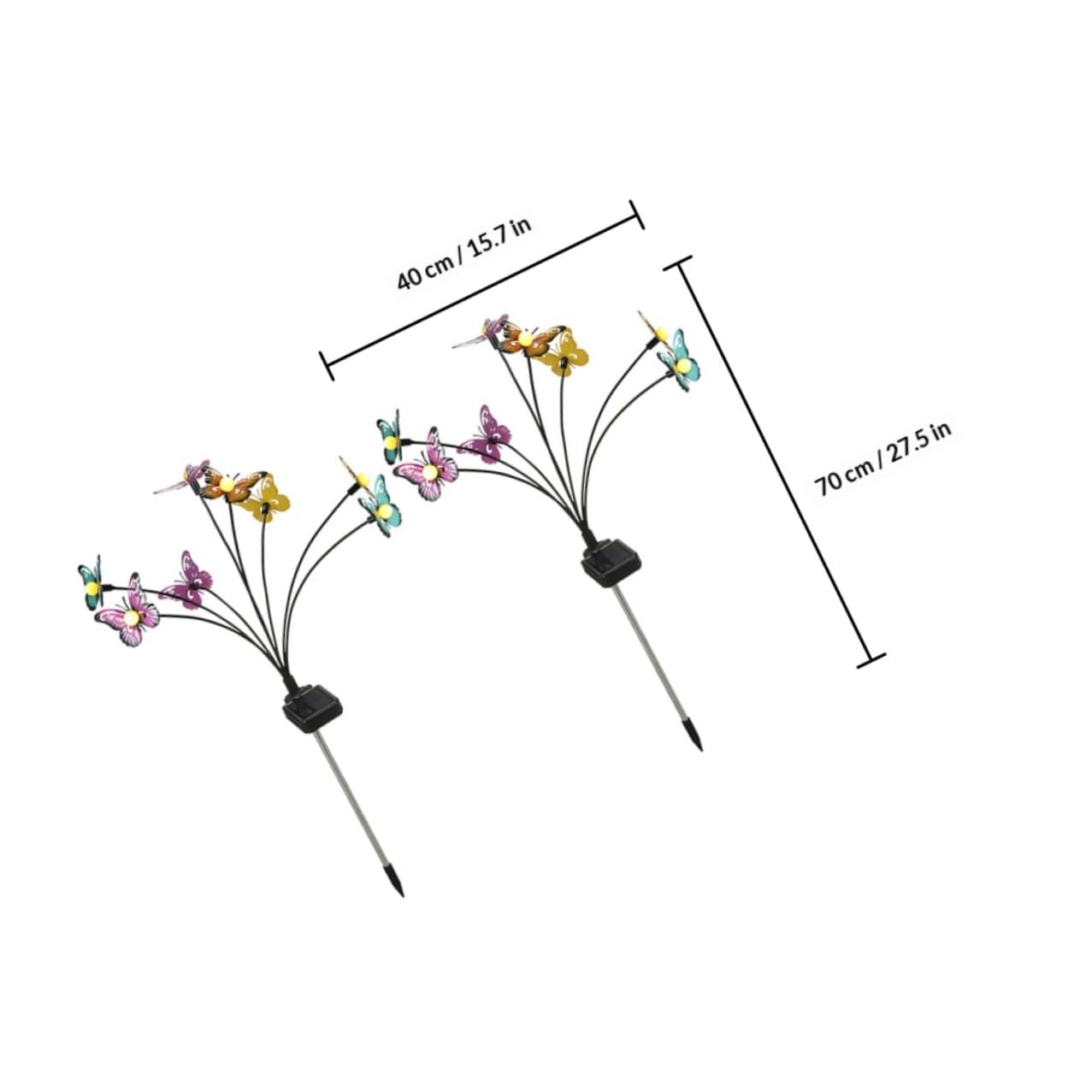Luce da Giardino Solare a Farfalla 2 Pezzi in Acciaio Inox e Abs | Lampada Solare da Giardino Decorativa, 8 Farfalle, Illuminazione Continua 6-12 Ore