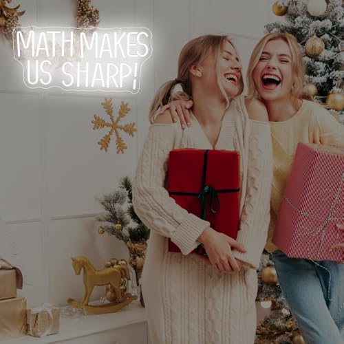 Image of Math Makes Us Sharp Neon Sign,Math Neon Lights for Classroom Decor,USB Powered LED Light Up Signs for Bedroom,Study Room,Party Decorations,Gift for Student,Teachers