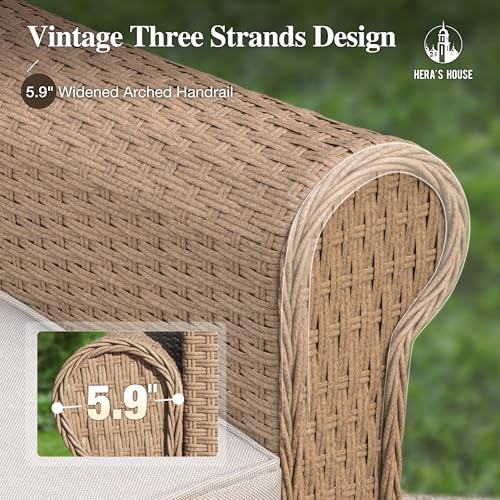 Image of HERA'S HOUSE Patio Furniture Set, All Weather 7 Seats Outdoor Sectional Wicker Sofa with Fire Pit Table, 5.5 inch Thick Waterproof Cushion 9 Piece Modular Conversation Set for Garden Deck Backyard