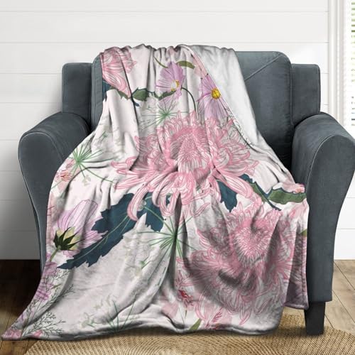 Couverture en flanelle fleurs roses pour canapé soirée cocooning - 5