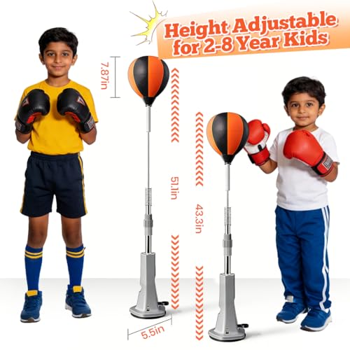 Image of Proberos Kids Boxing PU Speed Ball Set, Adjustable 110-138cm Punching Ball with Suction Cup Base, Full-Motion Flexible Steel Rod, Indoor Fitness Training Toy for Children
