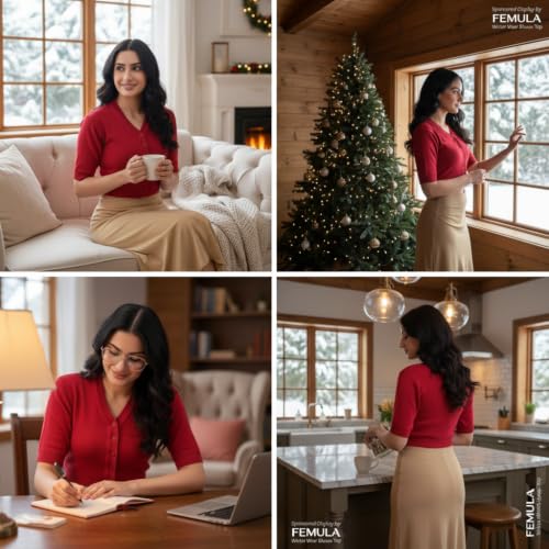 Image of Women Winter Wear V-Neck Half Sleeves Regular Fit Woollen Blouse