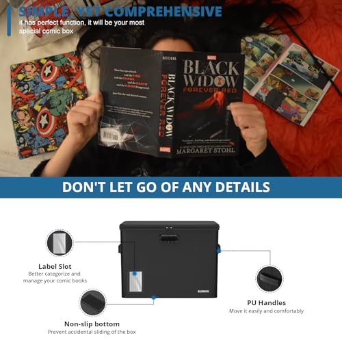 Image of Comic Book Storage - Fireproof & Water-Resistant Stackable Box with Zipper Mesh Pocket and Label Window for 300-350 Comics