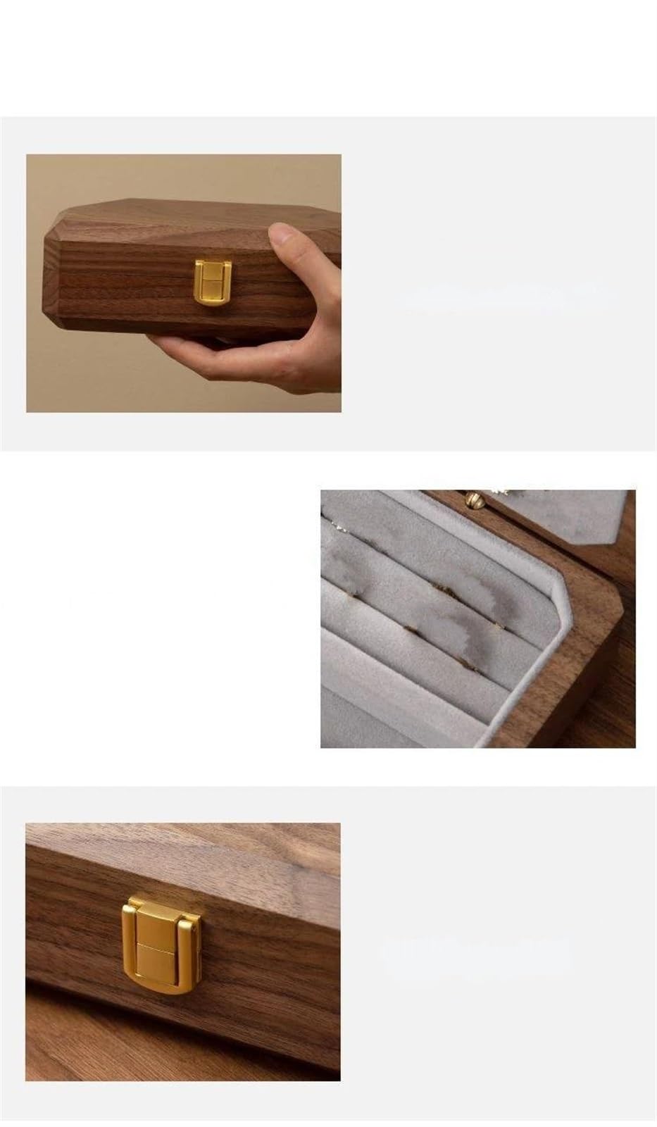 Caja para Anillos de Nogal Negro, Almacenamiento de Joyas, Accesorio portátil para Salir, contenedores organizadores, Cajas de joyería.