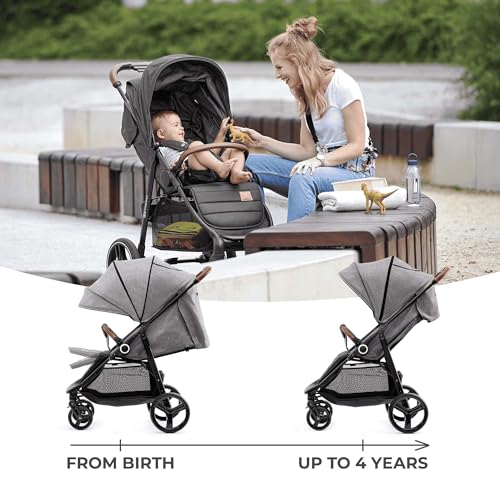 2. Bild von Kinderkraft GRANDE PLUS Kinderkraft buggy von Geburt bis 22 kg, Zusammenklappen mit einer Hand, Liegeposition, großes Verdeck mit Fenster, alle 4 Räder gedämpft, geräumige Sitz, Grau