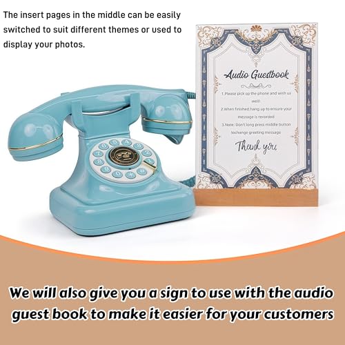 Image of RetroVox Audio Guest Book Wedding Phone Guestbook and Signage Guest Audio Message Book, Vintage Style for Wedding Reception, Bridal Shower, Baby Shower（A Tiffany Blue
