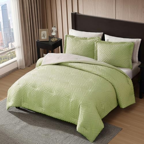 Parure de lit en microfibre très grand lit Cleva vert feuille - 4