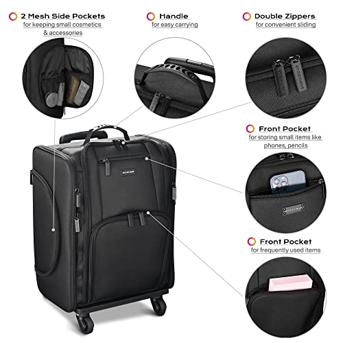 Byootique Rolling Makeup Train Case Soft Sided Travel Cosmetic Organizer Storage Trolley Suitcase Removable Bag Folding Hand Truck With Heat Insulation Side Pocket 6 Toiletry Bags Makeup Artist #TOP4