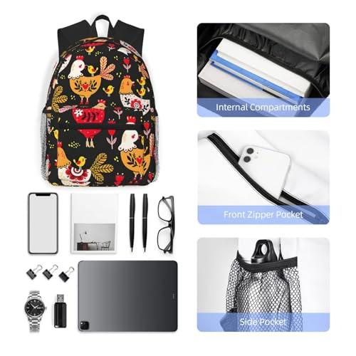 Sac à dos de voyage Noir imprimé poulets pour vos déplacements professionnels - 6