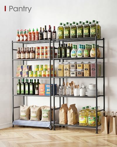 Image of Sakugi Storage Shelves - 5 Tier Shelf Organizer, Heavy Duty Garage Shelving Unit with Leveling Feet, Stable Metal Shelves Organizer for Pantry, Kitchen and Closet, 33.0 inch W x 12.6 inch D x 72.0 inch H, Black