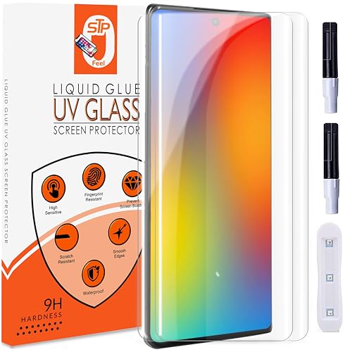 Image of STP FEEL (2 Pack UV Tempered Glass Screen Protector For Vivo V27 Pro (6.78 Inch) Full Adhesive UV Glue Curved Edge to Edge Case Friendly HD Clarity with easy installation kit