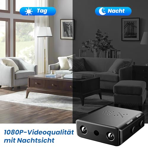 IVVHVVI Mini Kamera-1080P HD Kleine Kamera-Batteriebetriebene Kamera, Nachtsicht, Bewegungserkennung, EIN-Knopf-Bedienung, für den Innen- und Außenbereich geeignet