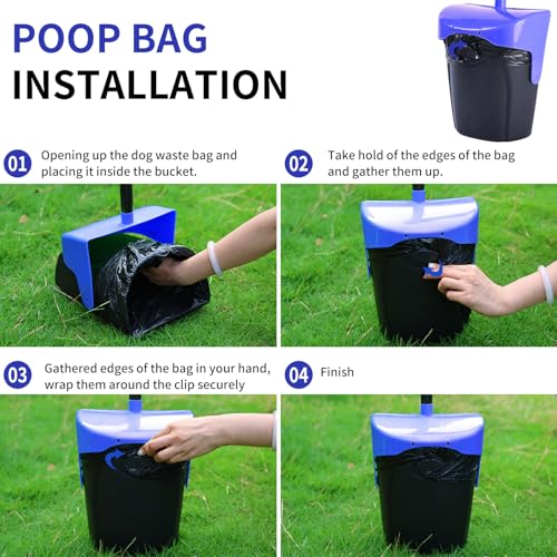 Image of ienjoyed 43 inch Tall Pooper Scooper Large Swivel Bin & Rake with 100 Waste Bags,Heavy Duty Dog Pooper Scooper for Dogs, Long Handle Poop Scooper with Lid for Yard, Grass, Gravel (Blue)