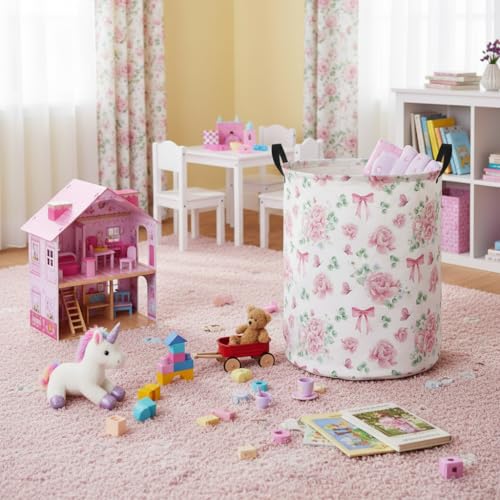 Image of Baby Laundry Hamper kids laundry Basket Waterproof Laundry Bag for Bedroom Clothes Organizer Room Decor(Bowknot Flower)