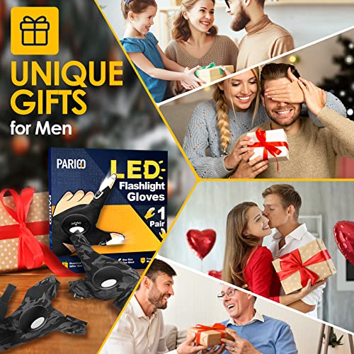 Image of PARIGO LED Gloves with Fights Finger Flashlight Gloves for Men Adults Gifts | Mens Stocking Stuffers Tool Gifts for Men Husband Him Grandpa Papa Step Dad, Cool Gadgets for Men Fishing Camping Car Repairs