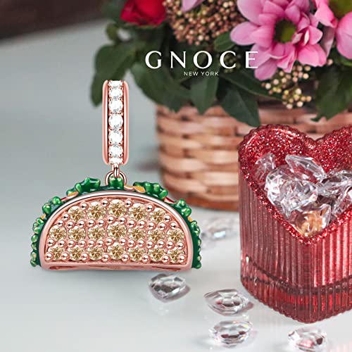 GNOCE Rose Gold Taco Charm Pendant 925 Sterling Silver Delicious Taco Charm Bead with Clear Cystals For Bracelet/Necklace For Women2