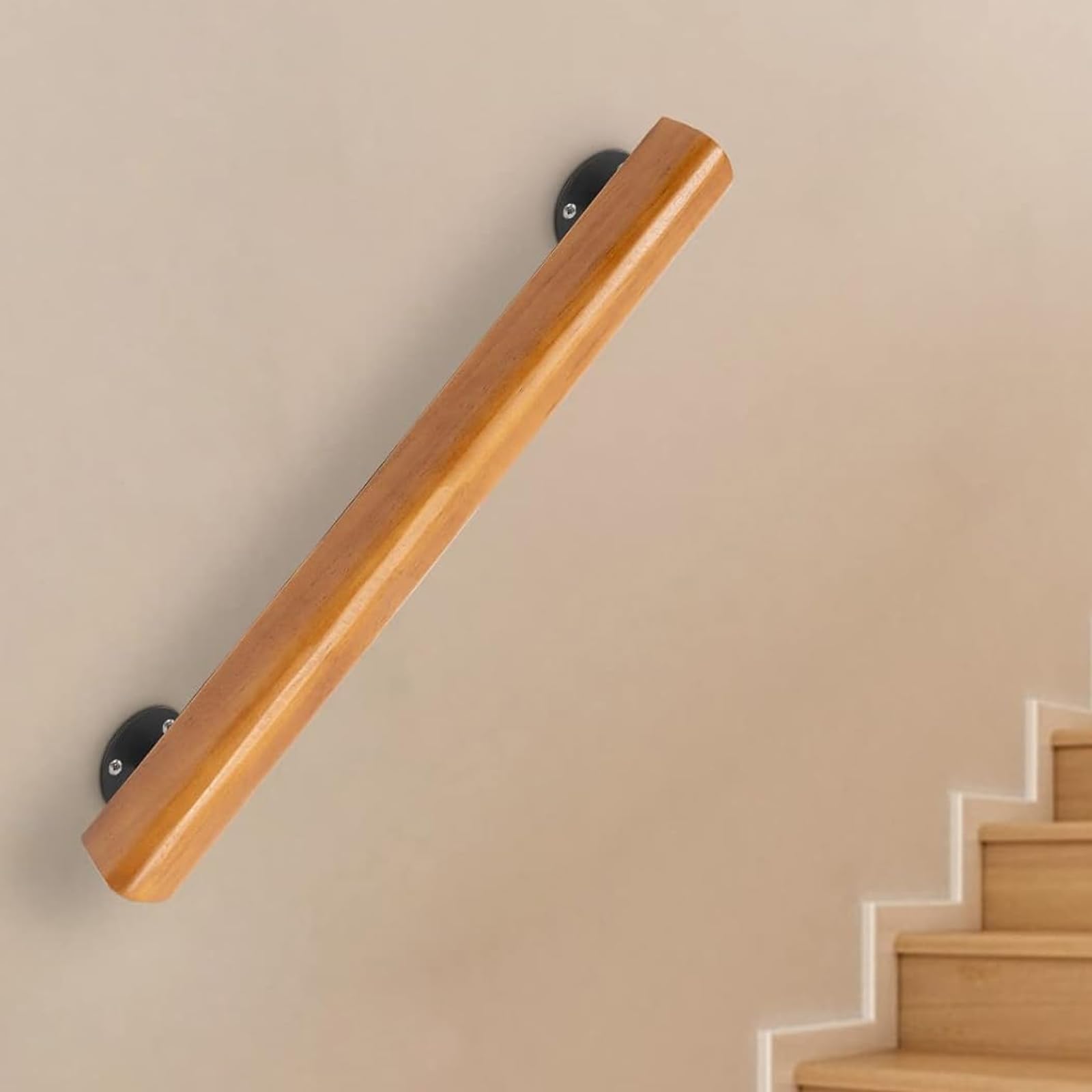 Wooden Stair Handrail, Single Piece Handrails, Complete Kit, Safety Anti-Slip Wall Stair Rail for Bars Lofts Kindergarten Guardrail Corridor (15ft)